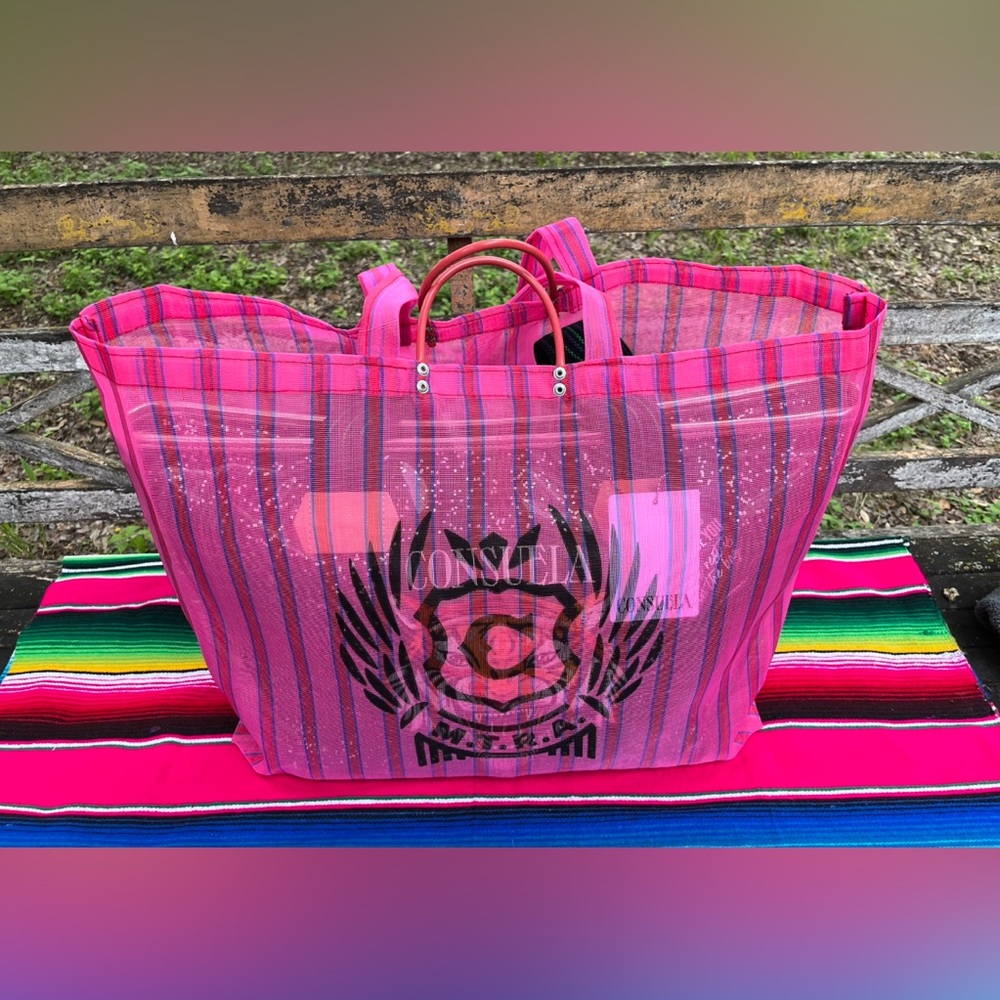 Consuela Vibrant Pink and Blue Striped Mesh Tote